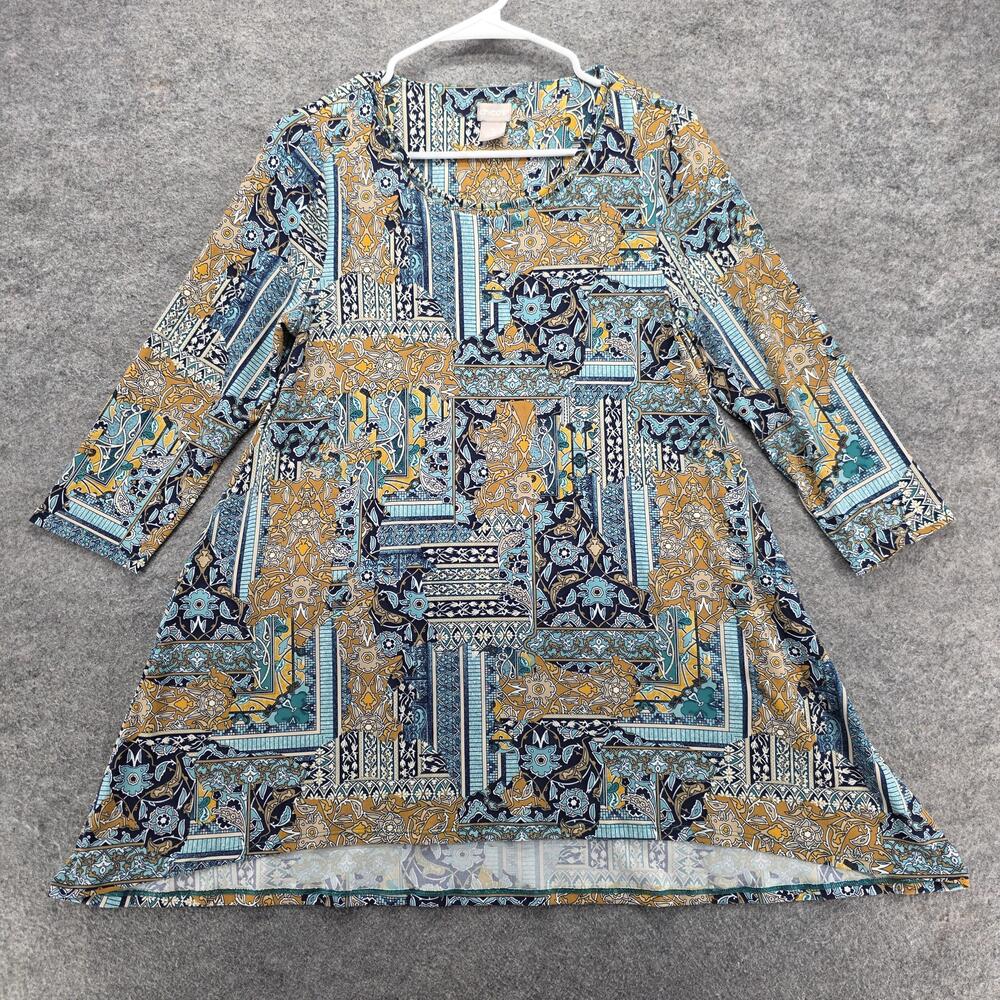 Chico's Blouse Tunic Womens 0 Multicolor Floral Jersey Polyester Spandex